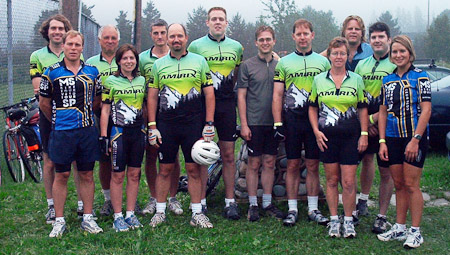 <B>Amirix MS Bike Tour Team 2003</B><BR>From L to R: Peter, Roger Boutilier, Denise King, Doug Pincock, Don Jessome, Richard Vallee, ?, ?, Greg McKinnon, Marilyn Pincock, ?, Paul Douglas, Stacy ?