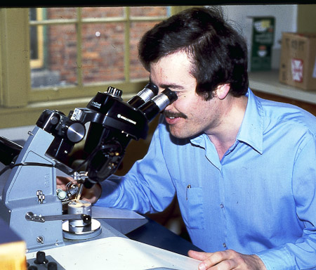 <B>Our First Lead Bonder (Circa 1978)</B><BR>Graduate student Doug Mclellan pictured.